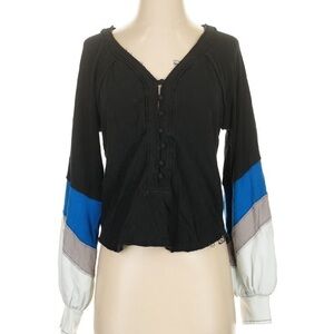 Free People Black/Blue Bell Sleeve long sleeve top size XS